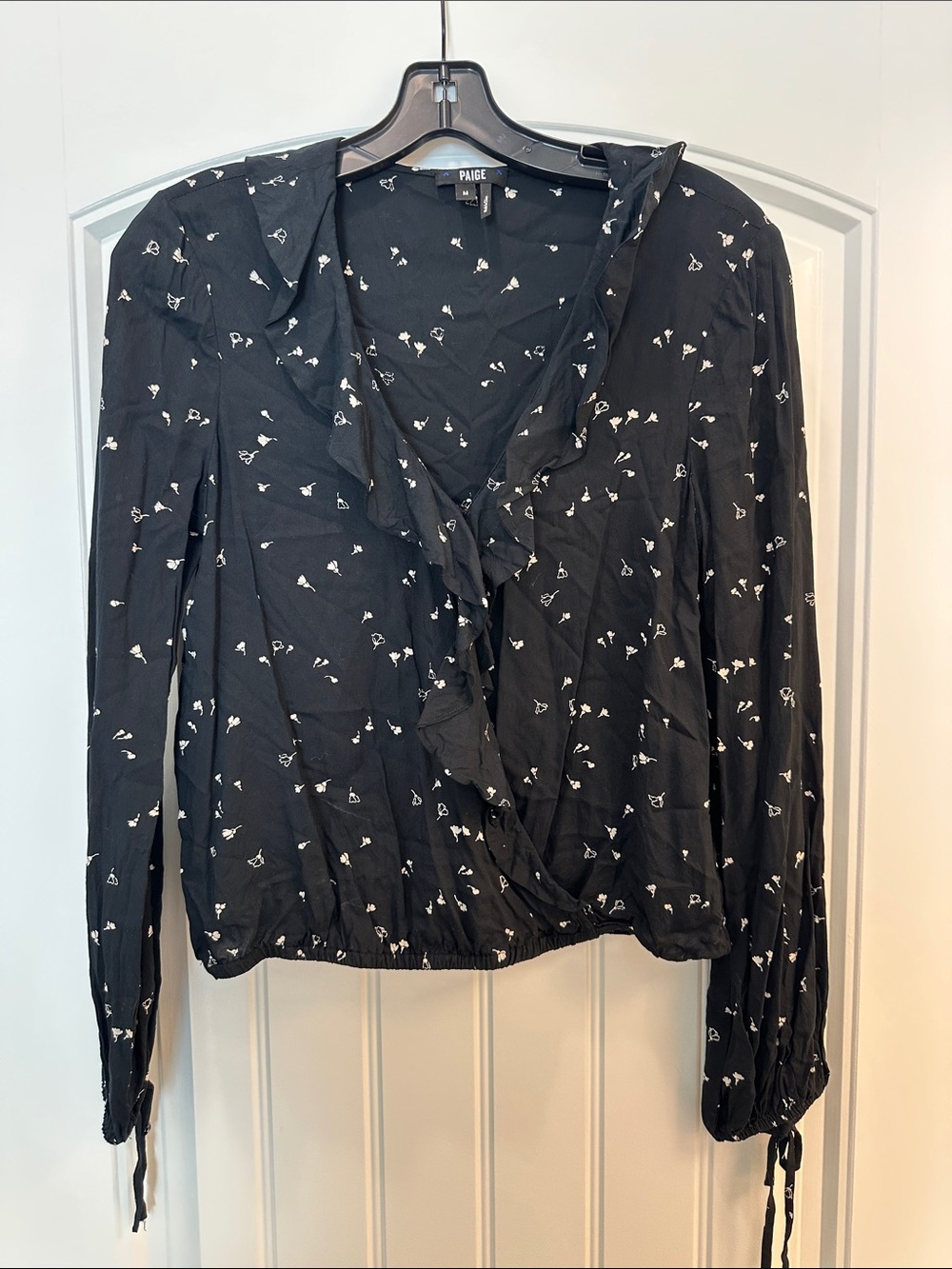 PAIGE Black Floral Ruffle Wrap Blouse